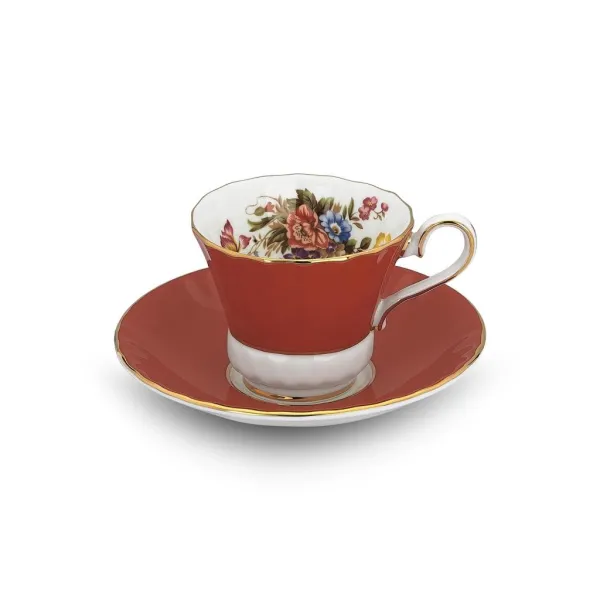 Aynsley Flowers Kahve Fincanı-Glaze Kırmızı