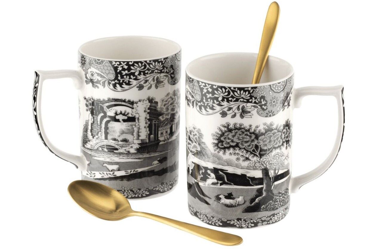 SPODE BLACK ITALIAN MUG 2 Lİ KAŞIKLI