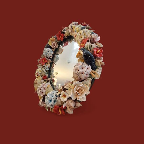 I BORBONE DUVAR AYNASI KUŞ,ÇİÇEK DEKORLU