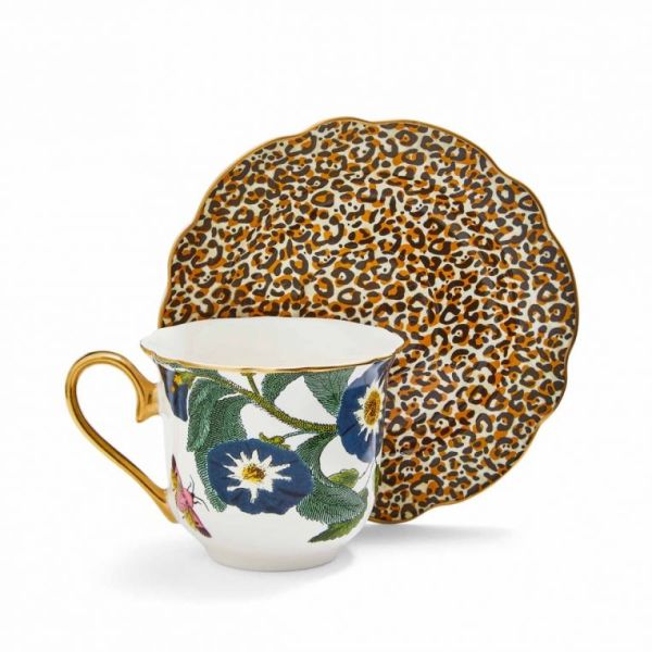 SPODE CREATURES OF CURIOSITY ÇAY FİNCANI VE TABAK BEYAZ&LEOPAR