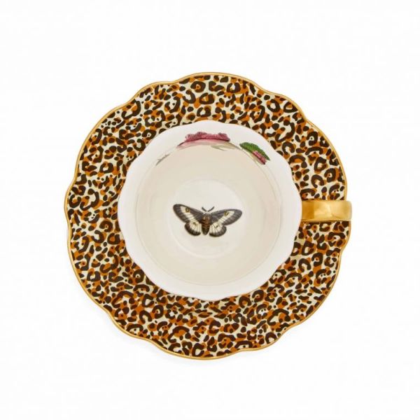 SPODE CREATURES OF CURIOSITY ÇAY FİNCANI VE TABAK BEYAZ&LEOPAR