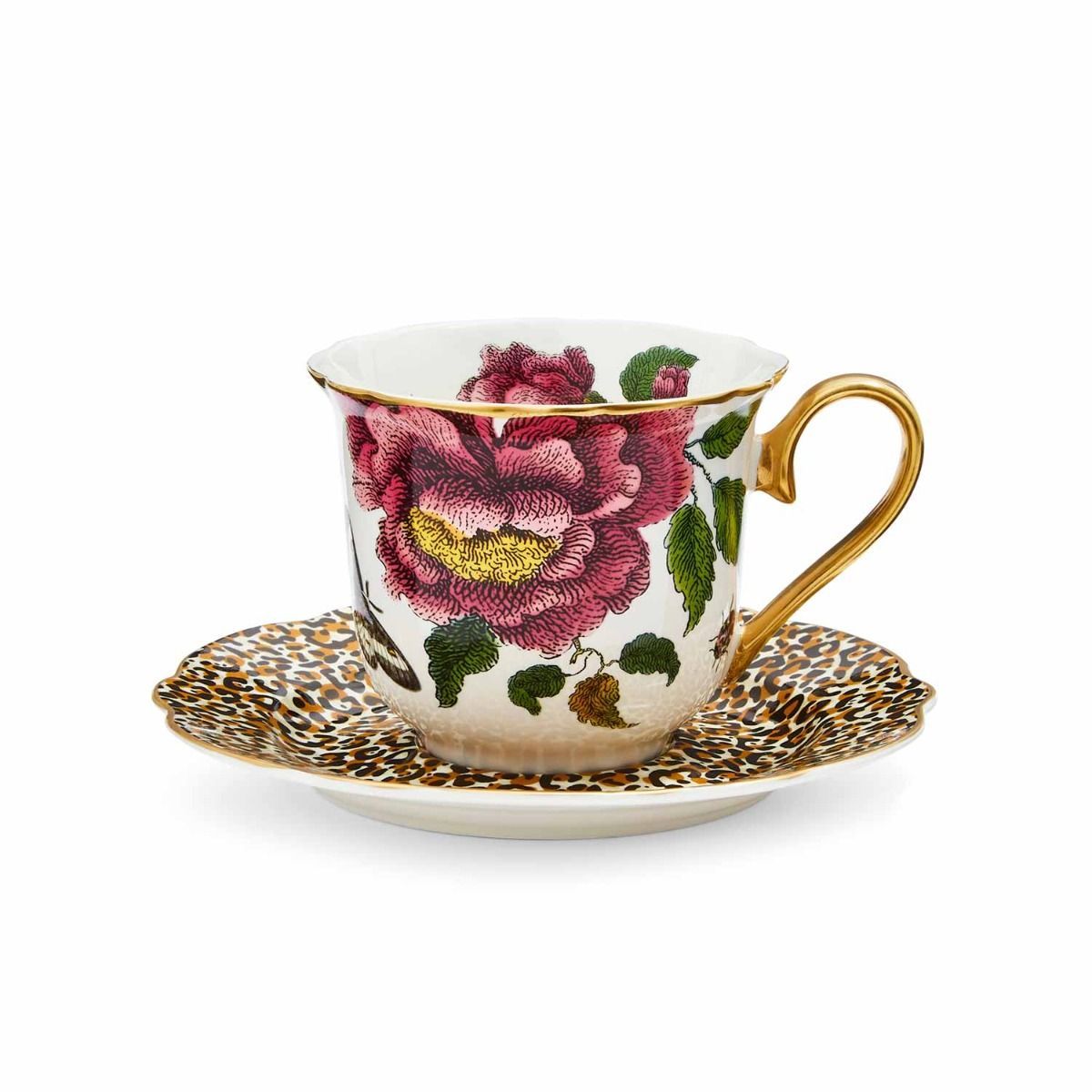 SPODE CREATURES OF CURIOSITY ÇAY FİNCANI VE TABAK BEYAZ&LEOPAR