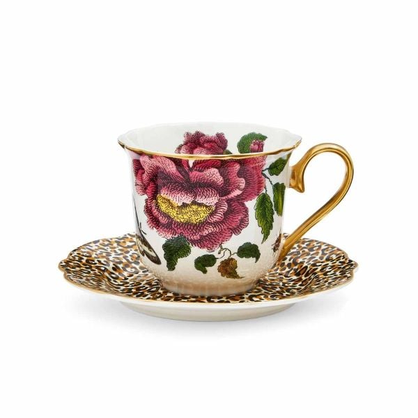 SPODE CREATURES OF CURIOSITY ÇAY FİNCANI VE TABAK BEYAZ&LEOPAR