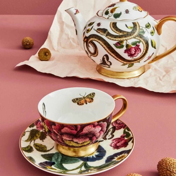 SPODE CREATURES OF CURIOSITY ÇAY FİNCANI VE TABAK SİYAH&KREM