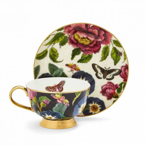 SPODE CREATURES OF CURIOSITY ÇAY FİNCANI VE TABAK SİYAH&KREM