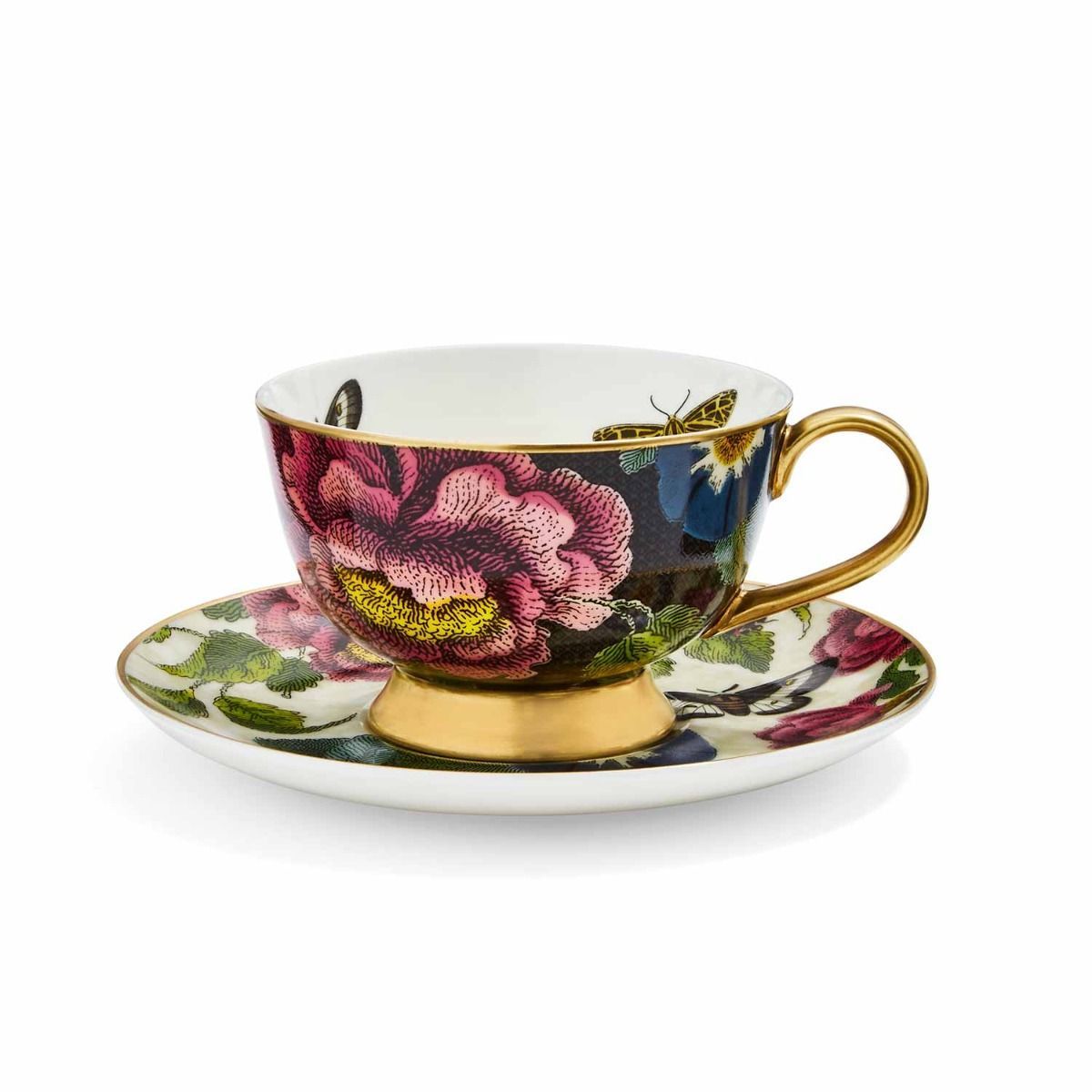 SPODE CREATURES OF CURIOSITY ÇAY FİNCANI VE TABAK SİYAH&KREM