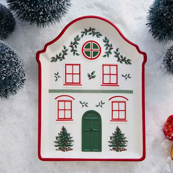 Spode Christmas Tree Villa Kırmızı Kenarlı İkram Tepsisi