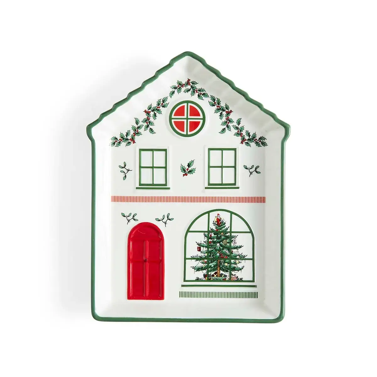 Spode Christmas Tree Villa Yeşil Kenarlı İkram Tepsisi