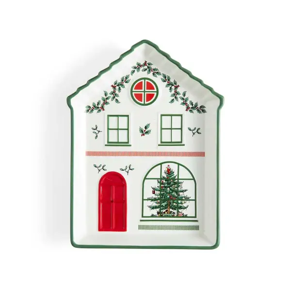 SPODE CHRISTMAS TREE VILLA TIDBIT TRAY GREEN BDR