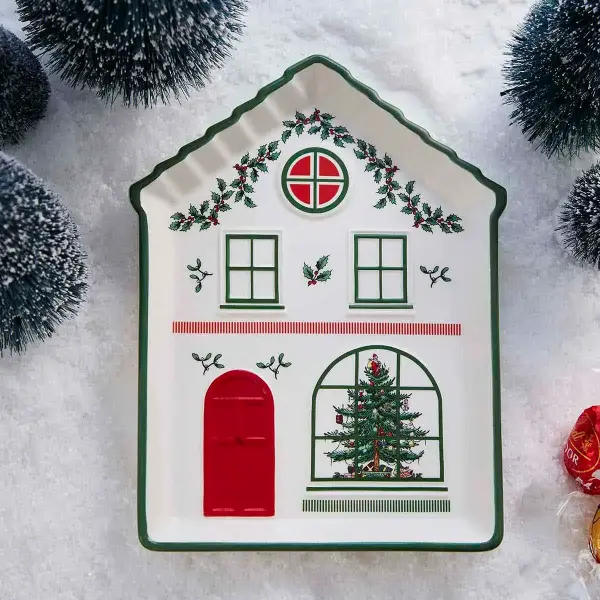 Spode Christmas Tree Villa Yeşil Kenarlı İkram Tepsisi