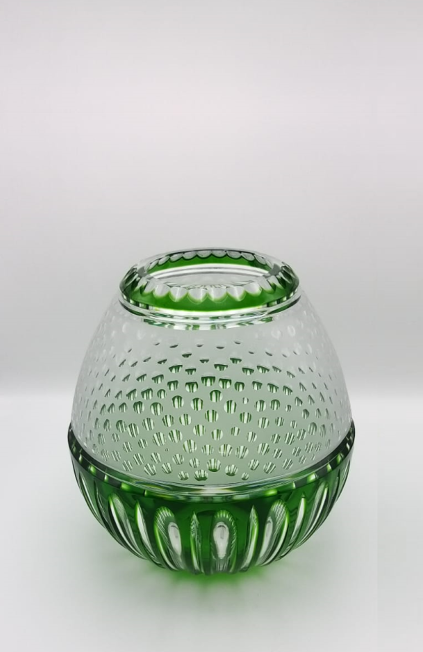 CAESAR- KRİSTAL VAZO-YEŞİL YUVARLAK VAZO DAİRE DESENLİ H: 30 CM