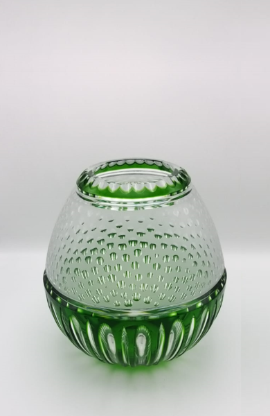 CAESAR- KRİSTAL VAZO-YEŞİL YUVARLAK VAZO DAİRE DESENLİ H: 30 CM