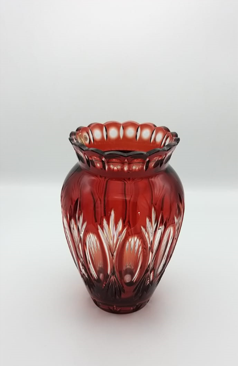 CAESAR- KRİSTAL VAZO- KIRMIZI BORDO RENKTE