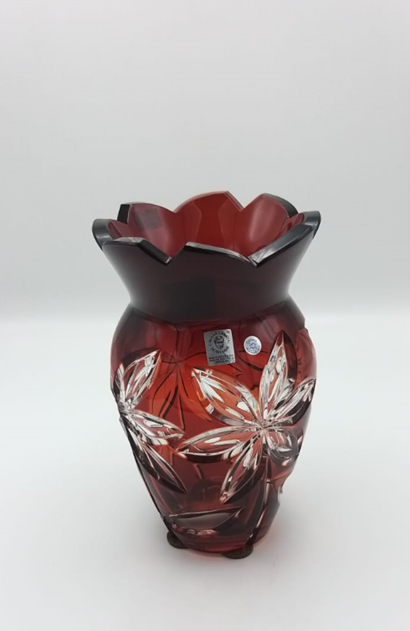 CAESAR- KRİSTAL VAZO KIRMIZI-PAPATYA DESENLİ H:21 CM