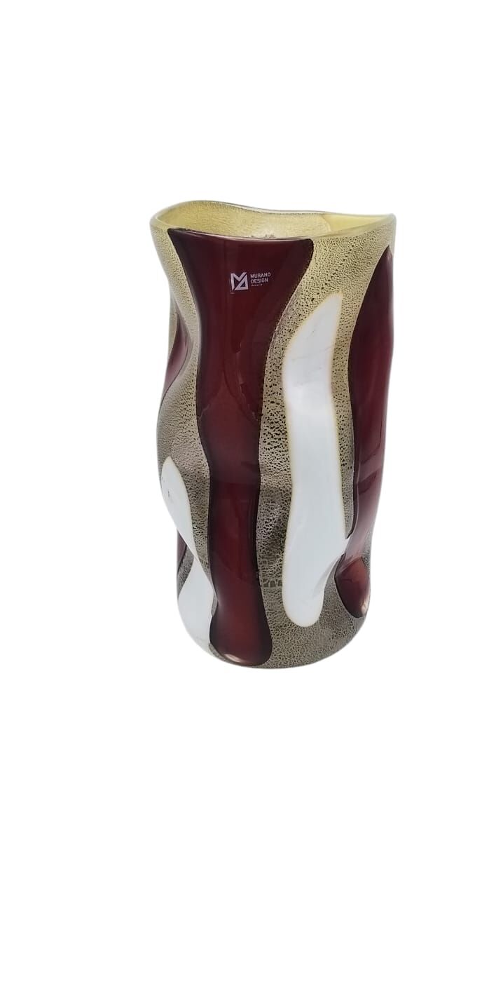 Murano No:45 - Sanatsal Vazo Bordo-Bej-Beyaz