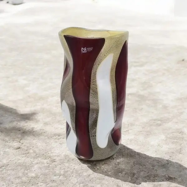 Murano No:45 - Sanatsal Vazo Bordo-Bej-Beyaz