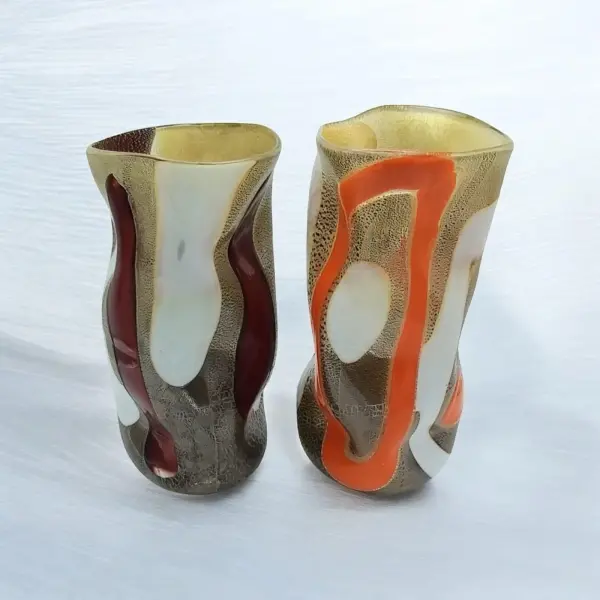 Murano No:45 - Sanatsal Vazo Bordo-Bej-Beyaz