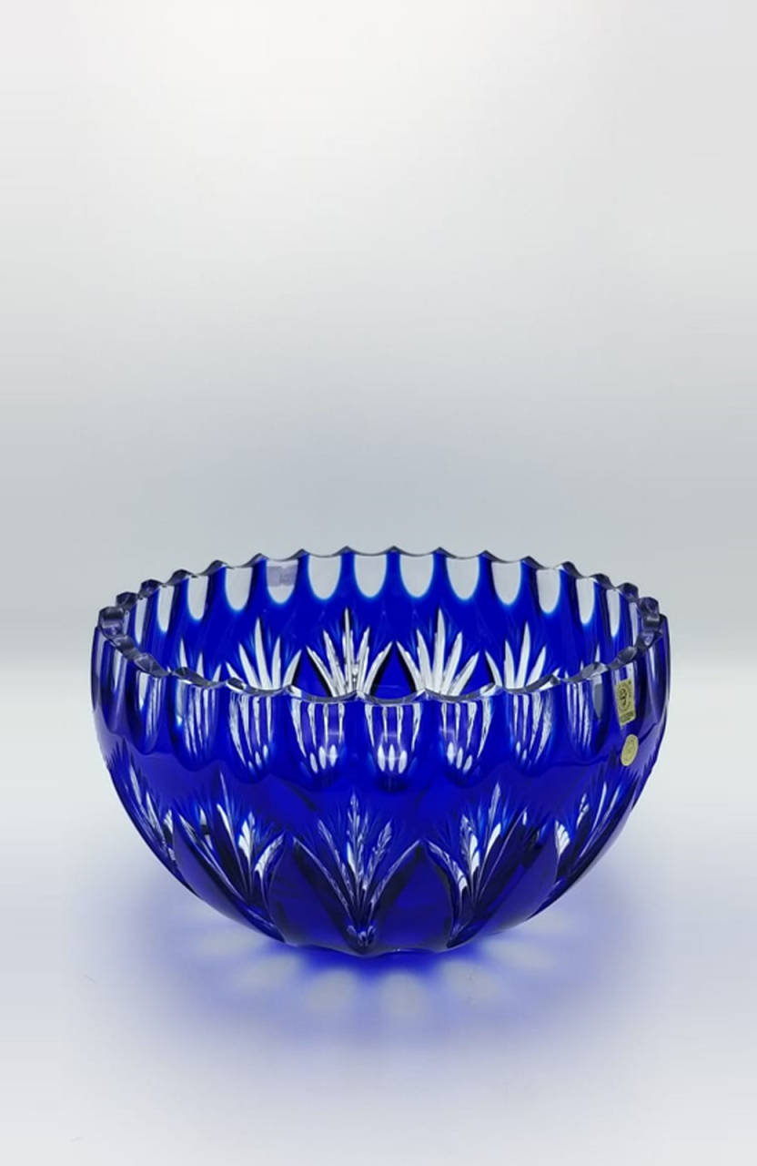 CAESAR- KRİSTAL KASE- LACİVERT TAVUK AYAĞI DESENLİ ÇANAK:24 CM.