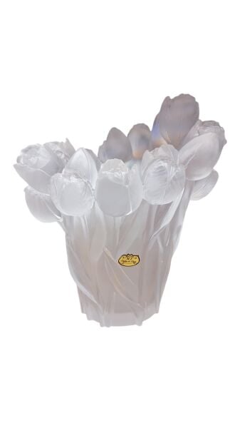 Cristal de Paris  Büyük  Vazo Şeffaf  Lale Desenli 30 cm