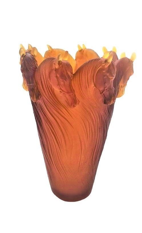 CRISTAL DE PARIS- KRİSTAL VAZO- ATLI AMBER RENKTE-H: 29CM