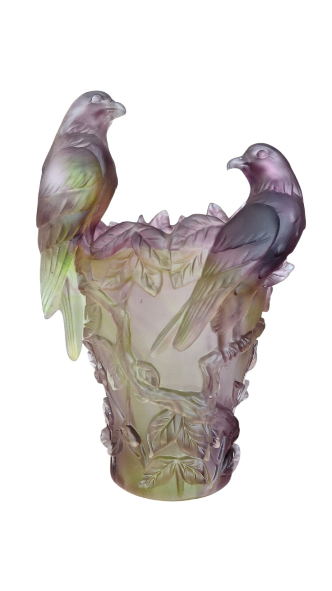 Cristal de Paris -Vazo 2 papağanlı - Mor Yeşil renklerde- h: 22 cm