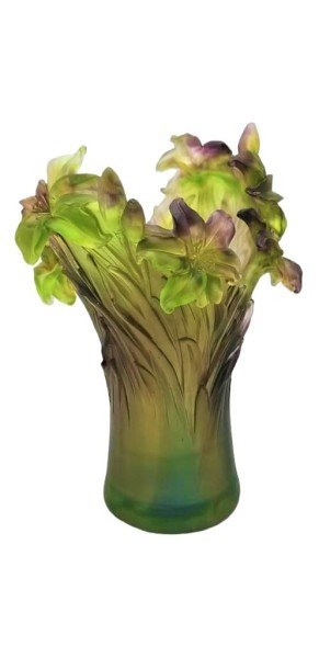 CRISTAL DE PARIS-4005/2- KRİSTAL E İŞİ VAZO ÇİÇEKLİ YEŞİL-H: 30 CM.