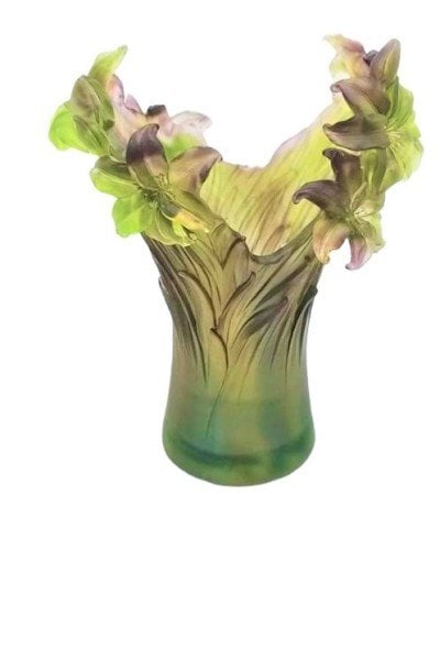 CRISTAL DE PARIS-4005/2- KRİSTAL E İŞİ VAZO ÇİÇEKLİ YEŞİL-H: 30 CM.