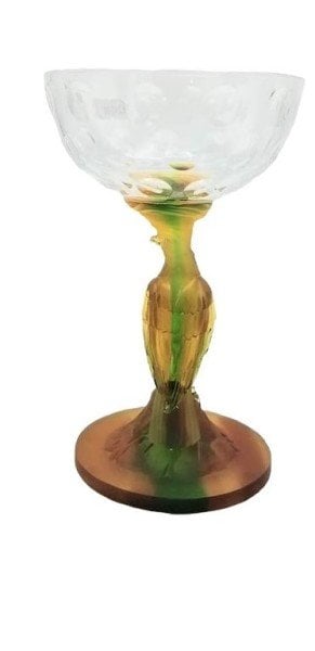 CRISTAL DE PARIS- ŞEKERLİK-OBJE  KUŞLU AMBER-H: 29,5 CM.
