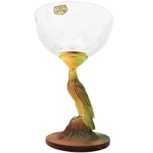 CRISTAL DE PARIS- ŞEKERLİK-OBJE  KUŞLU AMBER-H: 29,5 CM.