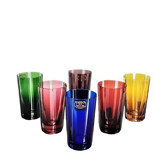 CRISTAL DE PARIS 6 RENKLİ SU BARDAĞI-2757/21-BOYDAN ÇİZGİLİ