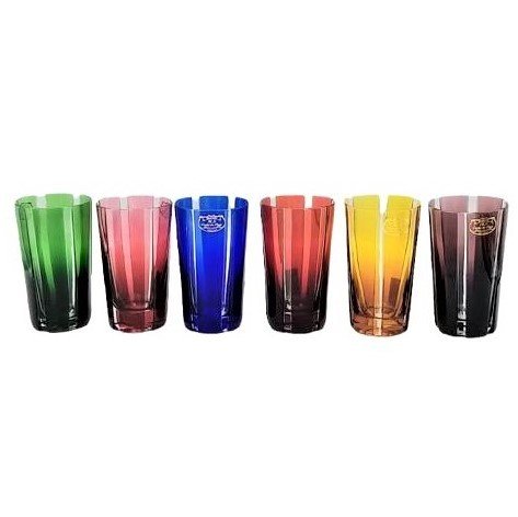 CRISTAL DE PARIS 6 RENKLİ SU BARDAĞI-2757/21-BOYDAN ÇİZGİLİ