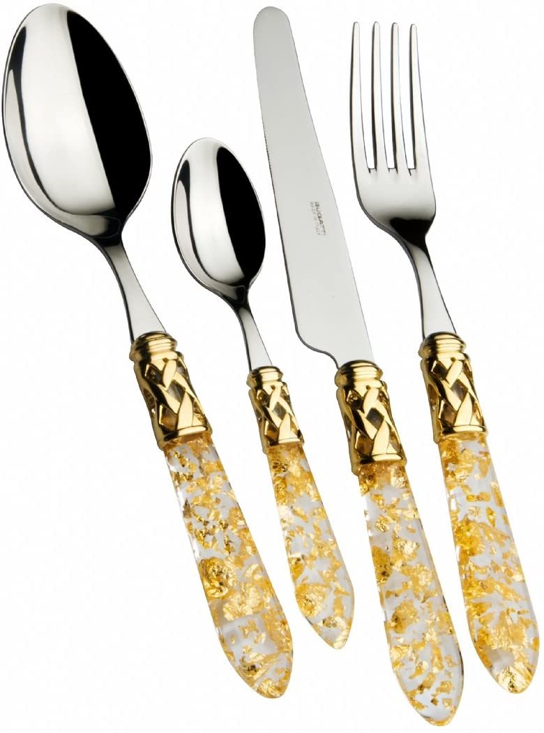 BUGATTİ ALADDİN ALTIN YAPRAKLI 12 KİŞİLİK 75 PARÇA ÇATAL BIÇAK TAKIMI