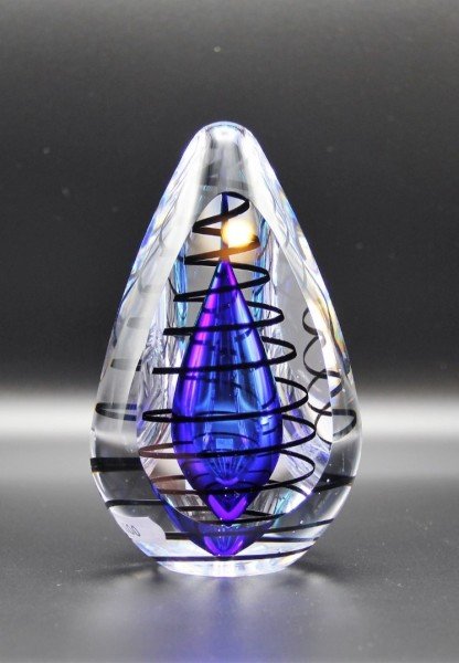 GLASS REMIS CAM OBJE SİYAH SPİRALLİ MAVİ H: 15 CM.