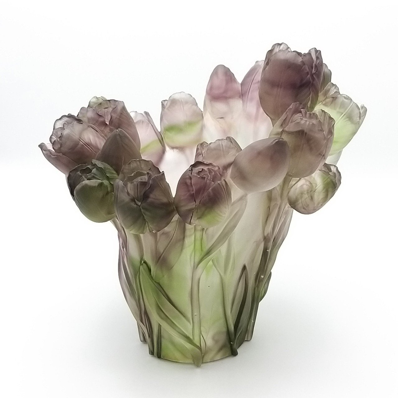 CRISTAL DE PARIS ÇİÇEKLİ YEŞİL/MOR VAZO h:35 cm