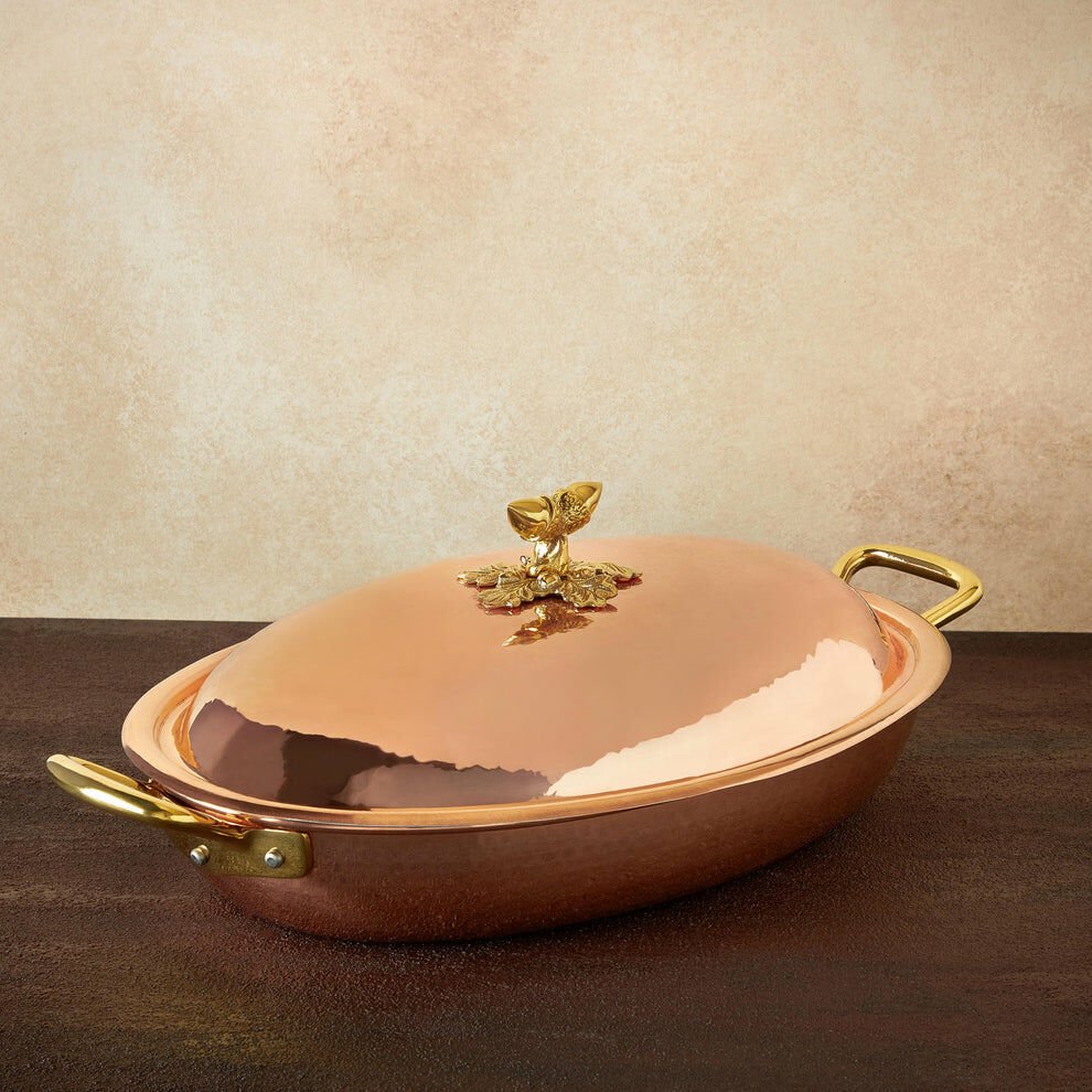 RUFFONİ -HISTORIA DEKOR  MODEL-KAPAKLI BAKIR SUNUM KABI- KALAYLI OVAL