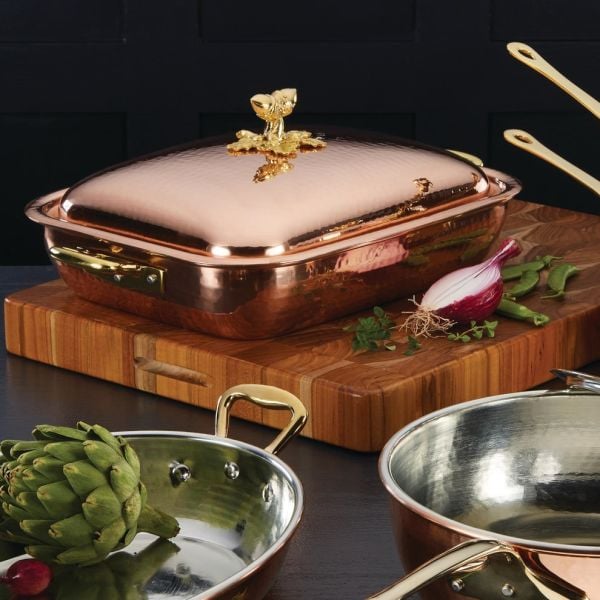 RUFFONI HISTORIA DEKOR MODEL- KAPAKLI BAKIR TENCERE  KALAYLI DİKDÖRTGEN