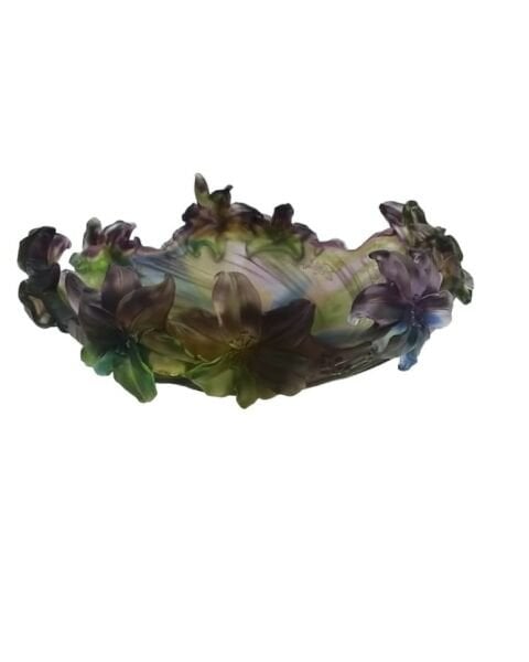 Cristal De Paris- 4005/1-Kristal E l işi  Çiçekli Çanak-Yeşil Tonlarında-h:1 5 cm. Q:30 CM.