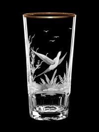 AİDA KRİSTAL SU BARDAĞI 6 LI KUŞ DESEN 400ML (GOLD BORDÜR)