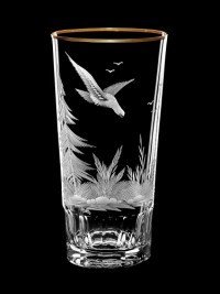 AİDA KRİSTAL SU BARDAĞI 6 LI KUŞ DESEN 400ML (GOLD BORDÜR)