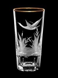 AİDA KRİSTAL SU BARDAĞI 6 LI KUŞ DESEN 400ML (GOLD BORDÜR)