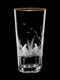 AİDA KRİSTAL SU BARDAĞI 6 LI KUŞ DESEN 400ML (GOLD BORDÜR)